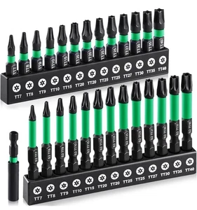 NEW 27 Pc Impact Torx Bit Set TT7-TT40 S2 Steel Security Tamper Proof Magnetic - Picture 1 of 8