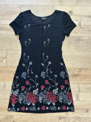 ORL Entrada De Colección Y2K Negro Delgado Bordado Floral Vestido Med Capricho Grunge Foto 1 de 4