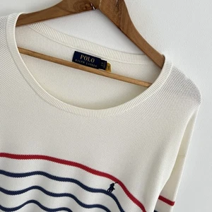 Polo Ralph Lauren Knit Jumper 2XL XXL Mens White Striped Round Neck Sweatshirt - Picture 1 of 9