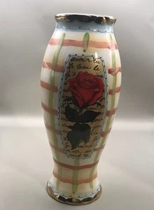 Gold Rimmed Vase With A Red Rose Set On A French Poem Background - Picture 1 of 5