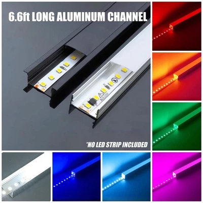 10pcs 6.6ft/2m Aluminum Channel Holder for LED Light Strip Black with Cover - Image 1 of 4
