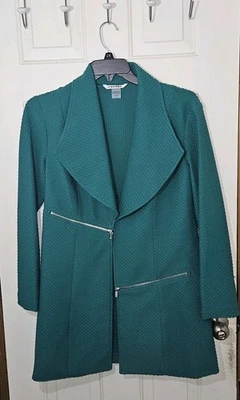 Peter Nygard Cardigan Teal Green Textured Stretchy Zipper Accents Retro Chic M - Image 1 of 4