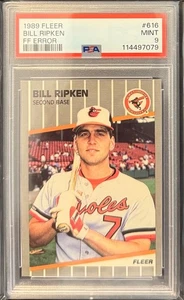 1989 Fleer Bill Ripken Baseball Card #616 FF Error PSA 9 MINT Baltimore Orioles - Picture 1 of 2
