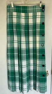 Vintage Kathryn Conover GREEN WHITE PLAID Pleated Womens Size 8 (M) Midi Skirt - Picture 1 of 4