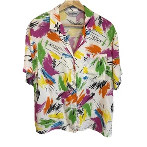 Vintage Diane von Furstenberg 80er Bluse bunt abstrakt Graffiti neon Gr. 14 - Bild 1 von 4