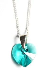 Silber 925 Herz-Kette mit Swarovski® Kristall türkis Herzchen klein + süß in Box - Bild 1 von 2