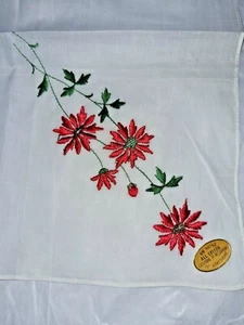 Vintage Hankie Handkerchief Cotton White Switzerland RED Corner flower 11.5" - Picture 1 of 3