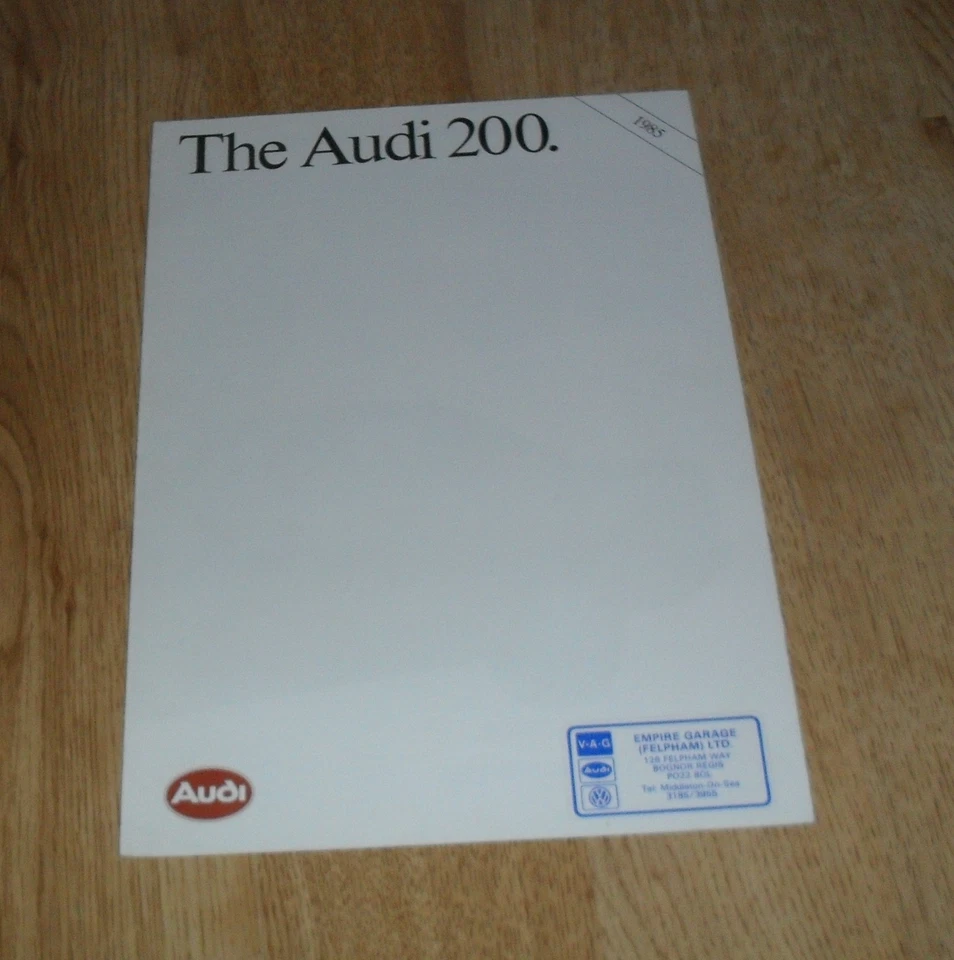 Audi 200 Brochure 1984-1985 inc 200 Turbo - Dealer Sticker On Cover - Image 1 of 1