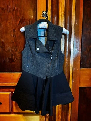 Chaleco Mystree Gris y Negro Mezcla de Lana Cremallera Talla Mediana Foto 1 de 4