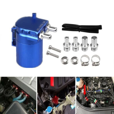 Car Blue Oil Catch Can Reservoir Tank Universal Baffled Fittings Oil Dipstick - Image 1 of 4