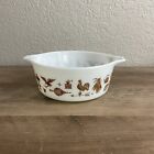 Pyrex 1 1/2 qt #472 Vintage Early American Brown on White Round Casserole Eagle