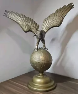 Vintage Brass Eagle Sitting On The World Globe - Picture 1 of 14