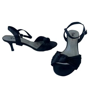 FIONI NIGHTS Satin Kitten Heel Sandals Womens Shoes Size 8.5 Black Cocktail Bow - Picture 1 of 16