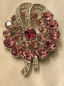 VINTAGE EISENBERG ICE BROOCH SIGNED TWO TONE PINK & CLEAR RHINESTONES BEAUTIFUL - Picture 1 of 6