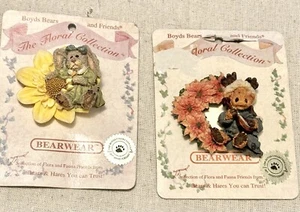 Lote De 2 Broches Prendedores Colección Floral Boyds Bears Vintage 2" - Imagen 1 de 8