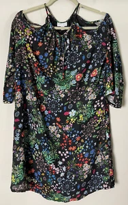 New York & Company Black Floral Cold Shoulder Sleeves Shift Lined Dress Size S - Picture 1 of 8