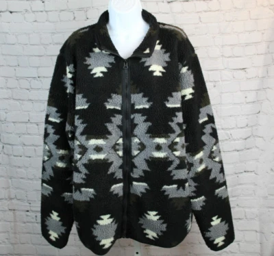 Suéter Lucky Brand Para Hombre XXL Sherpa Jacquard Cremallera Completa Cuello Simulado Negro Gris NUEVO Foto 1 de 4