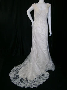 Maggie Sottero Wedding Dress 12 Mermaid Champagne Tulle Lace Embroidery Bling - Picture 1 of 17