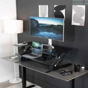 VIVO Black Height Adjustable Standing Desk Monitor Riser Tabletop Sit to Stand - Picture 1 of 9