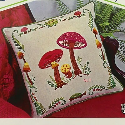 Kit bordado crewel vintage almohada setas años 70 mediados de siglo casa de campo Foto 1 de 4