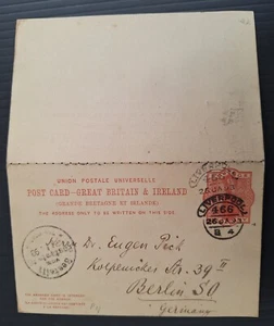 1893 Great Britain 1p stamped Postcard+Reply Card cd Liverpool - Picture 1 of 2