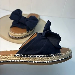 Universal Espadrille Flats Navy Blue Slides Fabric Bow Womens Shoe size 7.5 - Picture 1 of 11