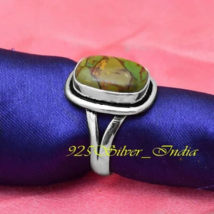 Green Copper Turquoise Gemstone 925 Sterling Silver Christmas Ring All Size - Picture 1 of 6