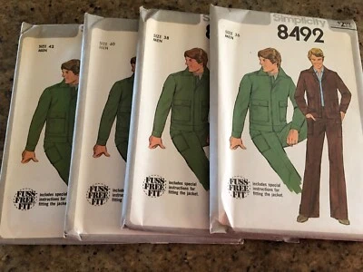 🦋 1978 OLD/NEW STOCK SIMPLICITY #8492 - MEN'S UNLINED JACKET & PANTS PATTERN FF - Image 1 of 2