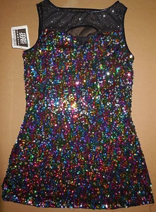 Neu mit Etikett Spotlight Hologramm Pailletten ärmelloses Kleid Schlüsselloch vorne geschlitzt Seite Damen - Bild 1 von 4