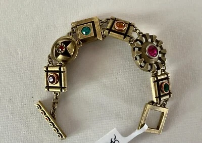 Steampunk Patricia Locke Gold 7" BRACELET w Swarovski Austrian Crystals B84 - Image 1 of 4