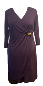 Sophisticated Purple Faux Wrap Womens Dress, Size 14 - Picture 1 of 10