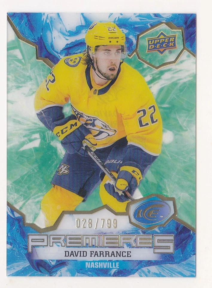 21-22 Upper Deck Ice David Farrance /799 GREEN Rookie Premieres Lightning 2021 - Image 1 of 1