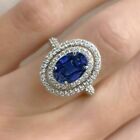 2 Ct Oval Cut Lab Created Blue Sapphire Halo Wedding Ring 14k White Gold Finish