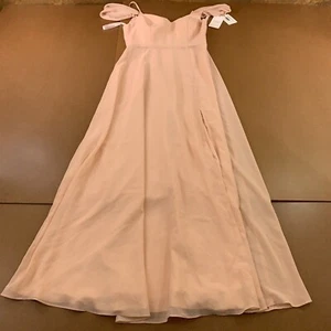 JJs House Womens Size 10 Pearl Pink Chiffon Cold Shoulder A-Line Maxi Dress NWT - Picture 1 of 10