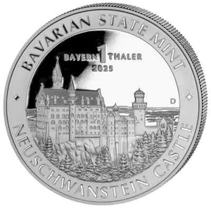 Deutschland Bayern Thaler Schloss Neuschwanstein 1 Oz Silber 999 UNZ - Afbeelding 1 van 7