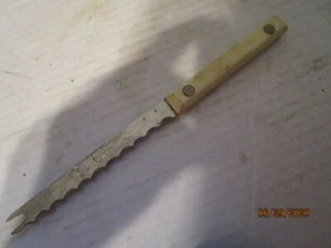 Vintage Stainless hollow ground full tang serated knife with white handle b47 - Picture 1 of 4