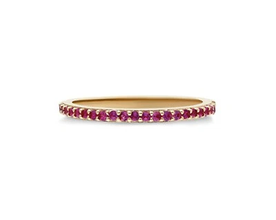 14k Solid Gold Lab-Created Ruby Half Eternity Stacking Band Ring Women Ladie's - Image 1 of 4