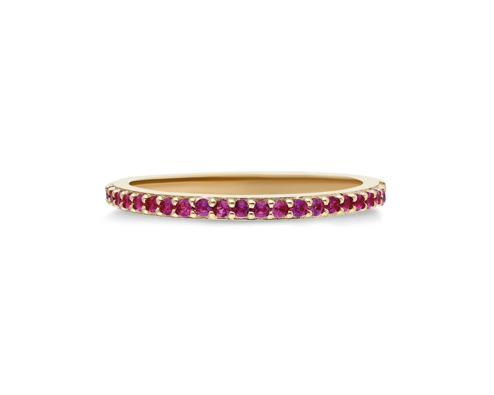 14k Solid Gold Lab-Created Ruby Half Eternity Stacking Band Ring Women Ladie's - Image 1 of 4