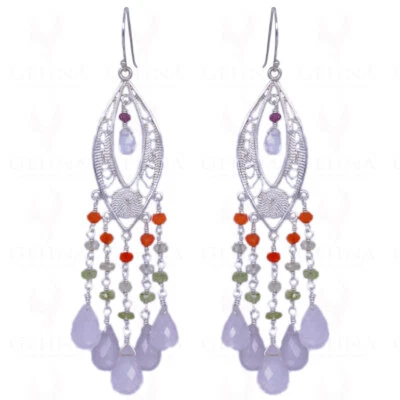 #Garnet, Carnelian, Peridot & Rose Quartz #Gemstone #Earrings In #925  Silver - Image 1 of 2
