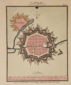 Antique Map LANDAU Alsace France Germany Engraved & Hand Colored Luffman 1802 - Picture 1 of 6