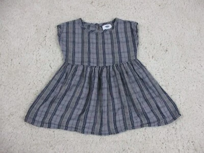 Antiguo Vestido Azul Marino Niñas 5 5T Gris Azul A Cuadros Rayas Vestido Sol Calzoncillo Cintura Verano Foto 1 de 4
