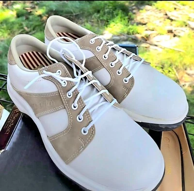 Footjoy Womans Contour series spiked golf shoes tan and white vintage vibes - Image 1 of 3