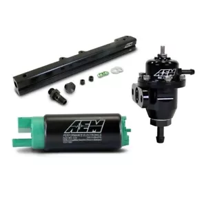 AEM 340LPH Fuel Pump + Fuel Rail + Adj Regulator For 94-01 Acura Integra B18 - Picture 1 of 8