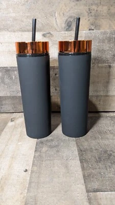  2 vasos de 20 oz con pajita sin BPA negro/cobre Foto 1 de 4