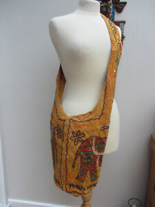 Elephant Hippy Sequins & Beaded Tote Gold Multi Bag New
