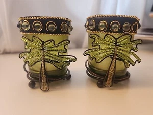 Glass Votive Candle Holders Leaves Beads, Metal Tree Branch Set 2, New. - Picture 1 of 6