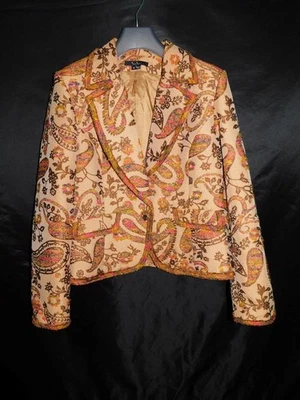 Chaqueta Blazer ECI Talla 14 Marrón Rosa Azul Paisley Tapiz Un Botón Forrada Foto 1 de 4