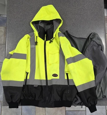 Chaqueta de Seguridad Hi Vis Impermeable Reflectante ANSI Clase 3 Chaqueta con Capucha Desmontable Foto 1 de 4