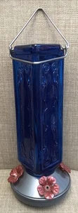 Birds Kristina Blue Glass Hummingbird Feeder, 19 oz Capacity, Plastic Base - Picture 1 of 4