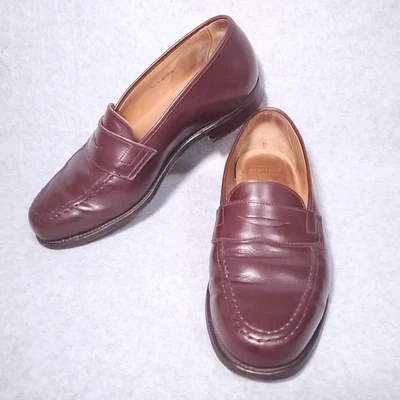 PEAL&CO BROOKS MENS PENNY LOAFER 7.5 B LONDON HANDMADE BURGUNDY LEATHER SHOE - Image 1 of 4